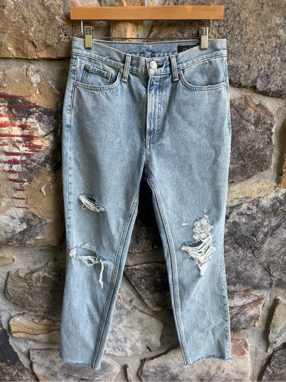 Rag & Bone Distressed Jeans 27 Light Wash High Rise Straight Raw Hem